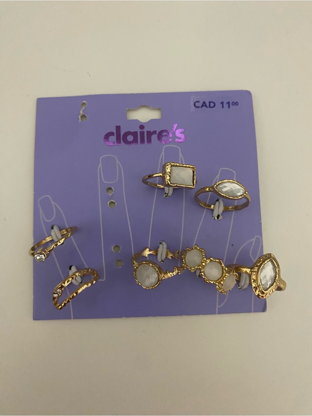 Claire's Gold Tone Rings with White Gem Accents - 8 Piece Stack Set